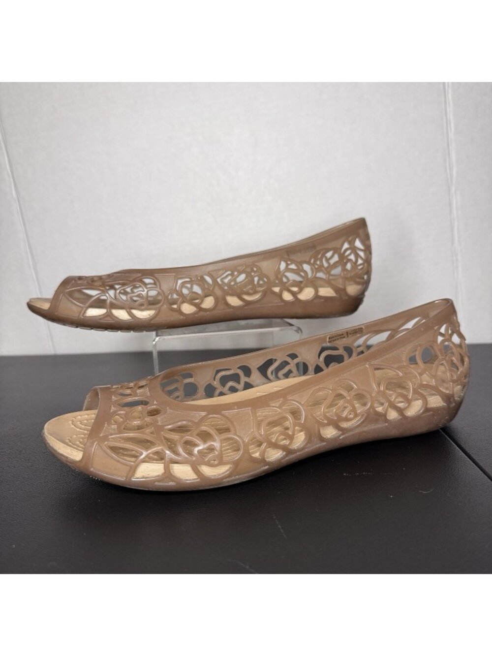 Crocs Isabella Jelly Flats Peep Toe Womens Size 9 Dark Gold/Tan